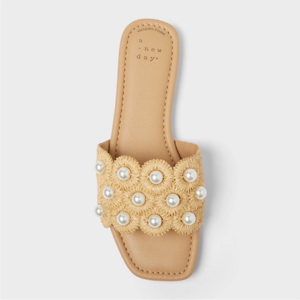 Women's Delaney Ornament Slide Sandals with Memory Foam Insole - A New Day Tan 6 - Picture 3 of 8